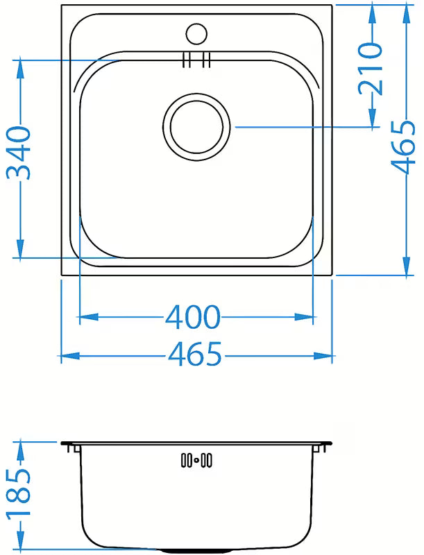 Inox ugradbeni sudoper Alveus Basic 140 bez ocjeđivača, s preljevom i otvorom pro za slavinu.