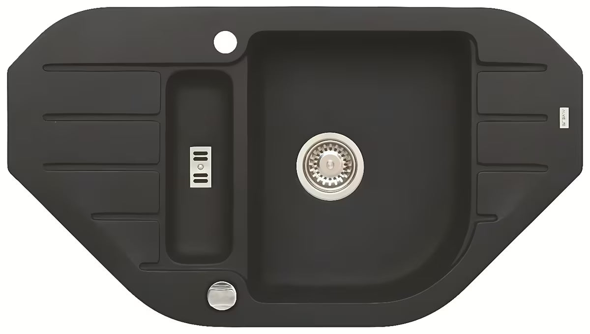 Crni granitni sudoper Alveus s ocjednom plohom i kadicom pro ugradnja na ploču.