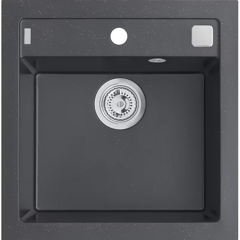 Antracitni granitni sudoper Alveus 521 x 510 mm s ekscentričnim upravljanjem odvoda.