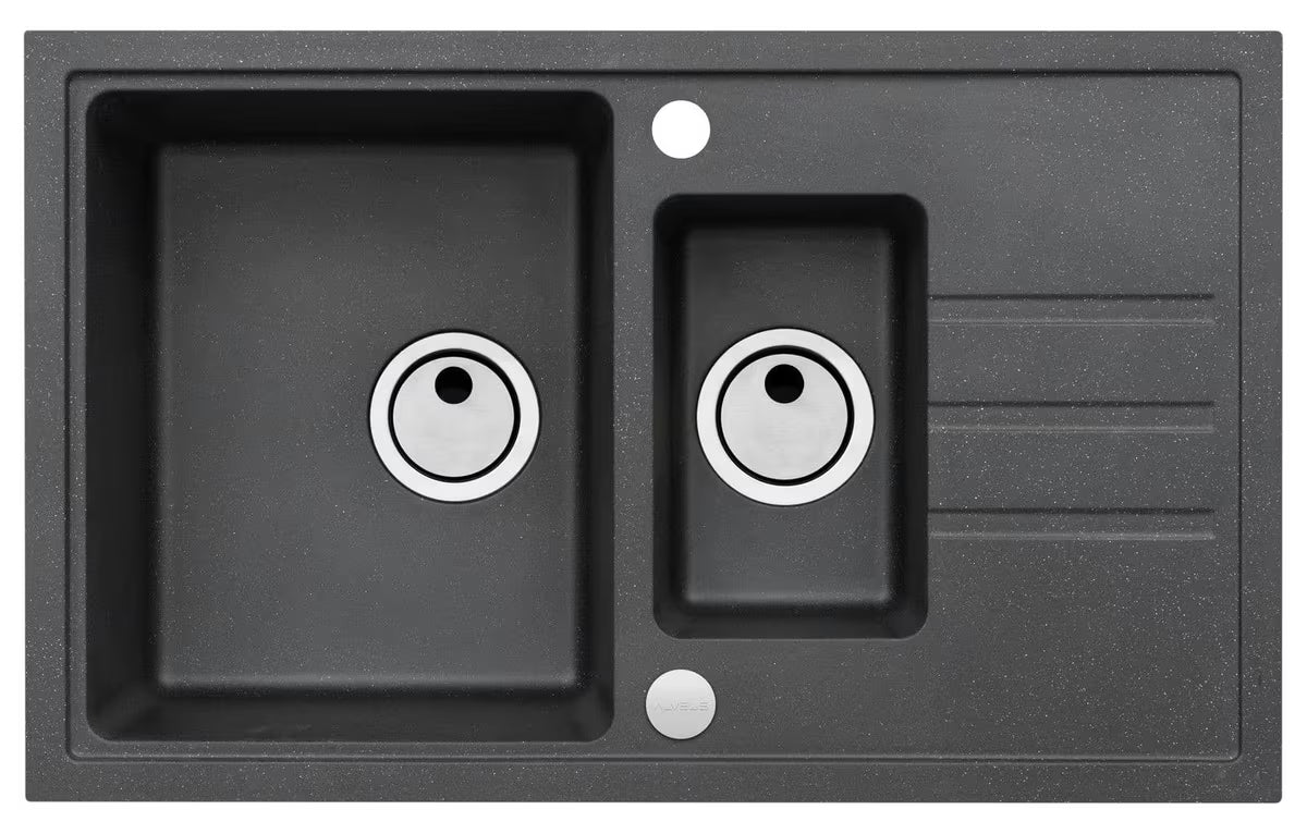 Granitni sudoper Alveus Black 91 crni s ocjeđivačem, reverzibilna izvedba, 78 x 48 cm