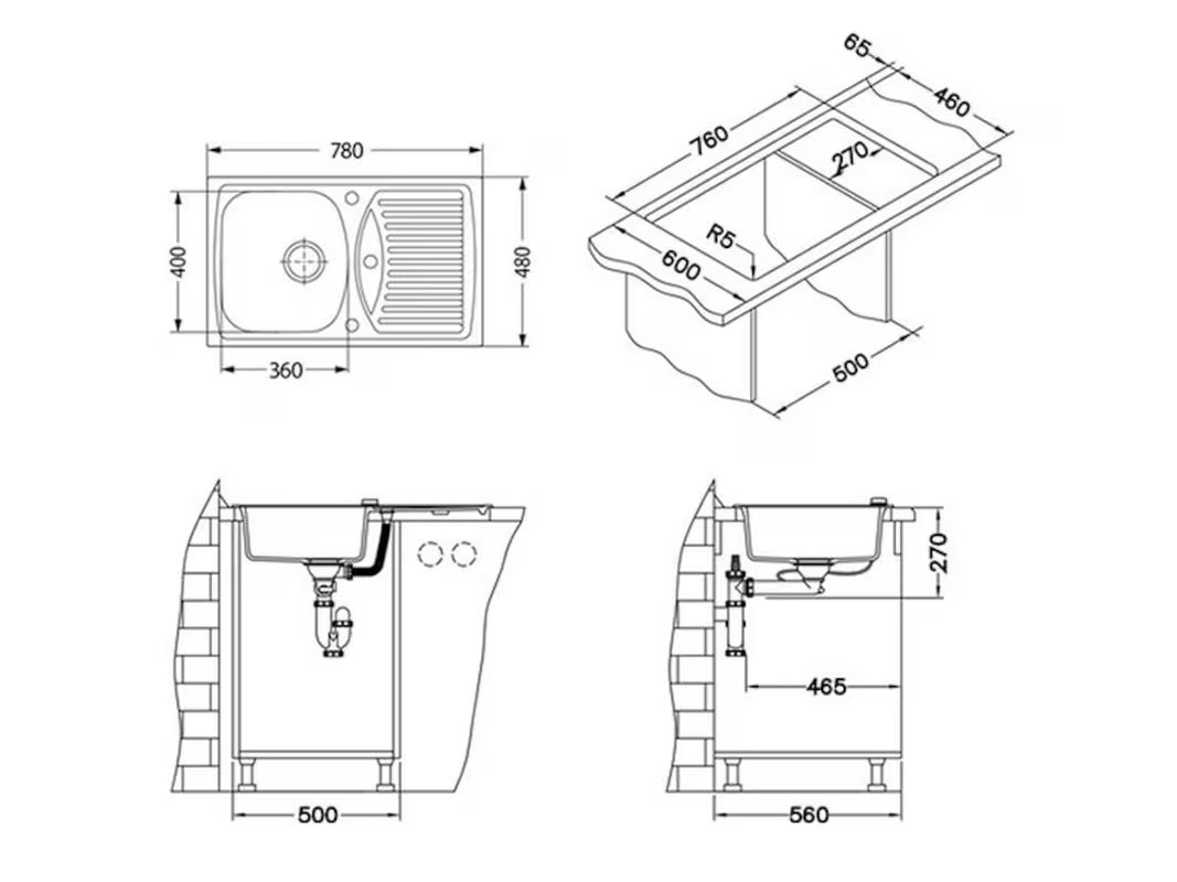 Ugradbeni granitni sudoper Alveus Seta104 s ocjeđivačem i otvorom pro za slavinu
