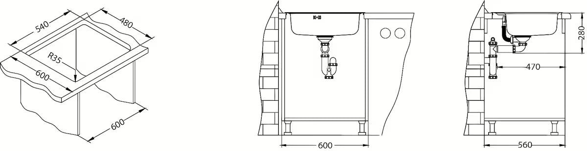 Inox ugradbeni sudoper Alveus More 10 bez ocjeđivača, s preljevom i otvorom pro za slavinu