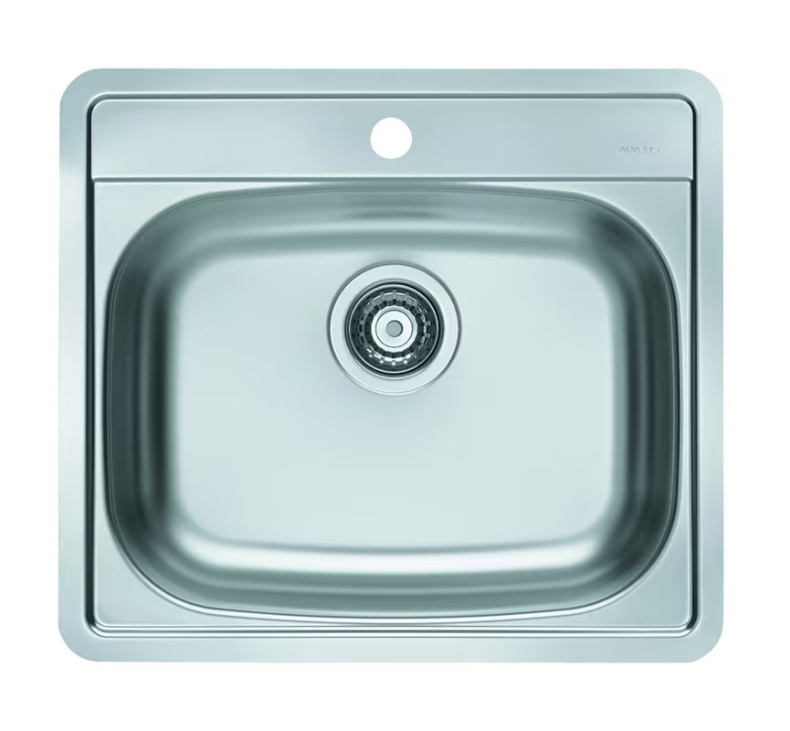 Nehrđajući ugradbeni sudoper Alveus More 10 bez ocjeđivača, s preljevom i otvorom pro za slavinu.