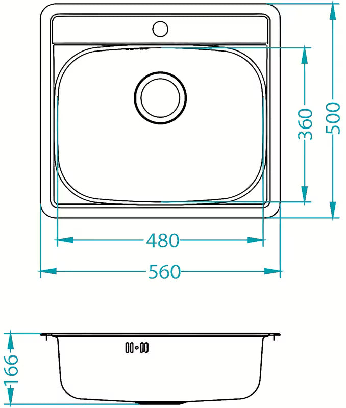 Nehrđajući ugradbeni sudoper Alveus More 10 bez ocjeđivača, s preljevom i otvorom pro za slavinu.