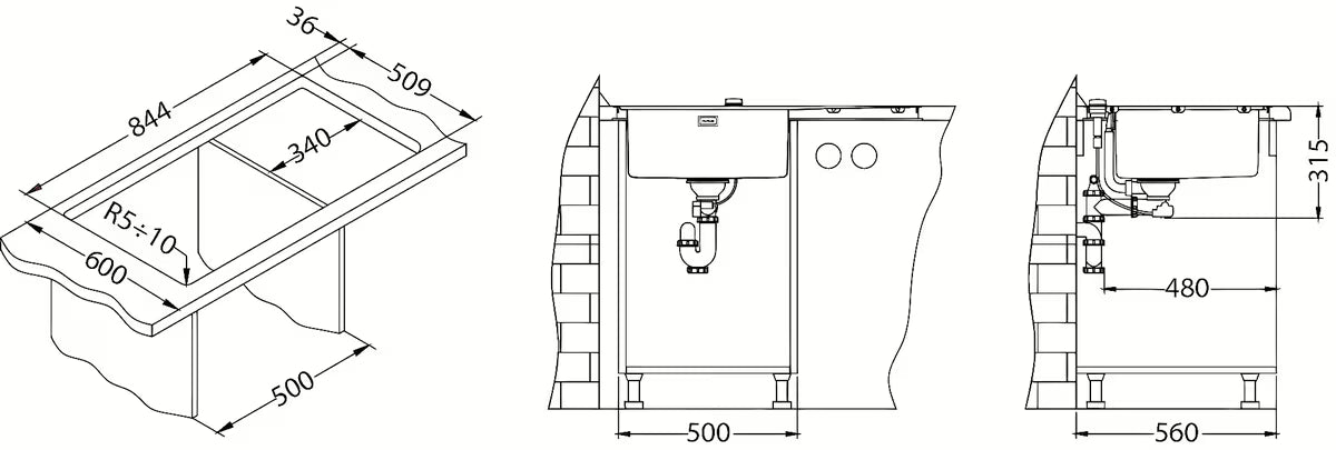 Inox sudoper Alveus Pure 50 s ocjeđivačem s koritom lijevo