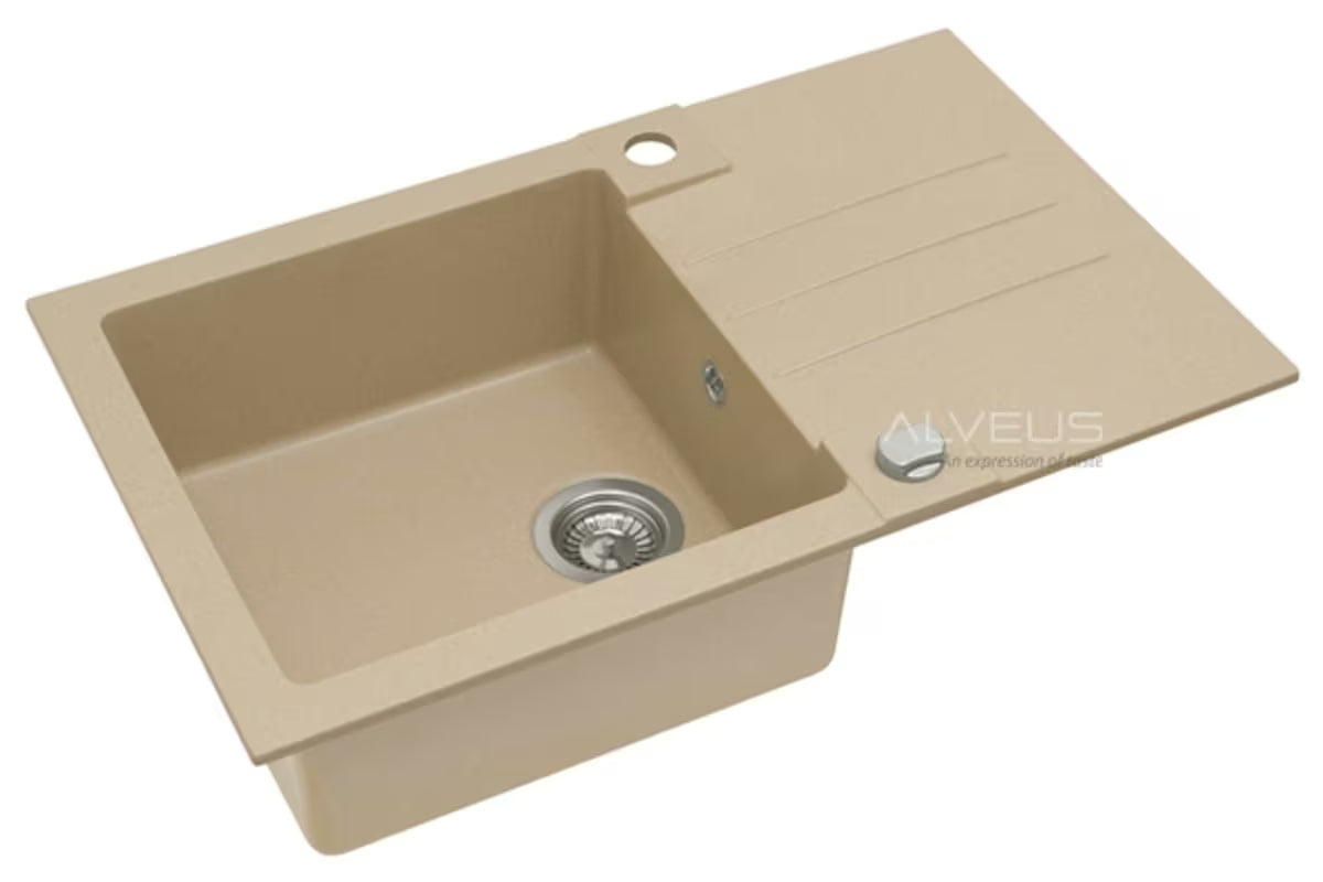 Bež granitni sudoper Alveus Rock 130 s ocjeđivačem, montaža na radnu ploču