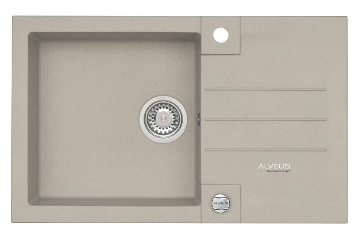 Bež granitni sudoper Alveus Rock 130 s ocjeđivačem i otvorom pro za slavinu