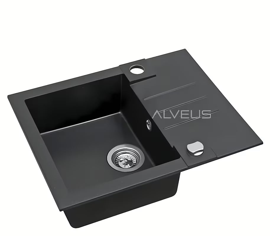Crni granitni sudoper Alveus Rock 30 s ocjeđivačem, montaža na radnu ploču