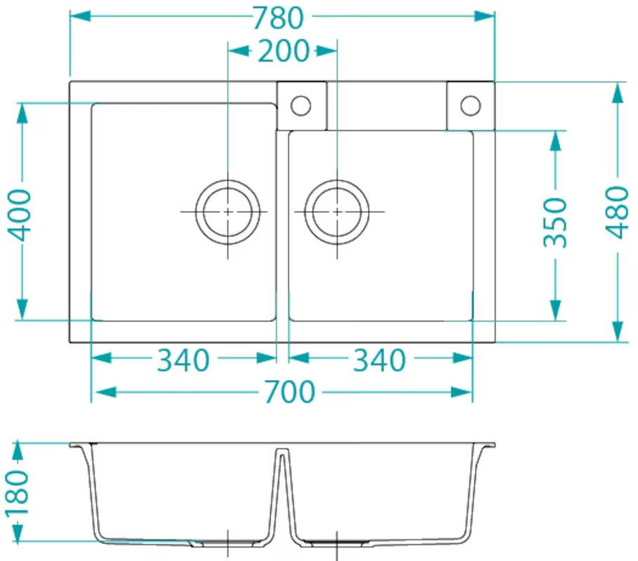 Alveus Rock 90 granitni kuhinjski dvostruki sudoper bez ocjeđivača u antracit boji, montaža na radnu ploču.