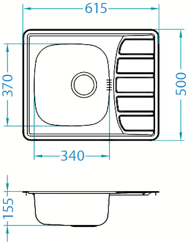 Nehrđajući ugradbeni sudoper Alveus Zoom 10 s ocjeđivačem i sitastim odvodom s preljevom.