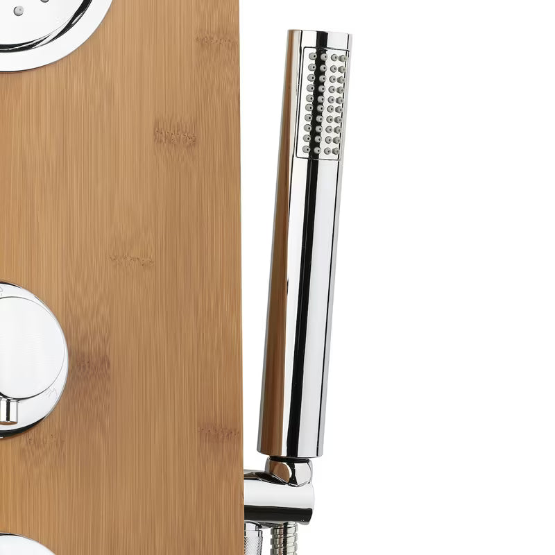Tuš hidromasažni panel Anima Bamboo Shower od bambusa s nadglavnim i ručnim tušem te masažnim mlaznicama.