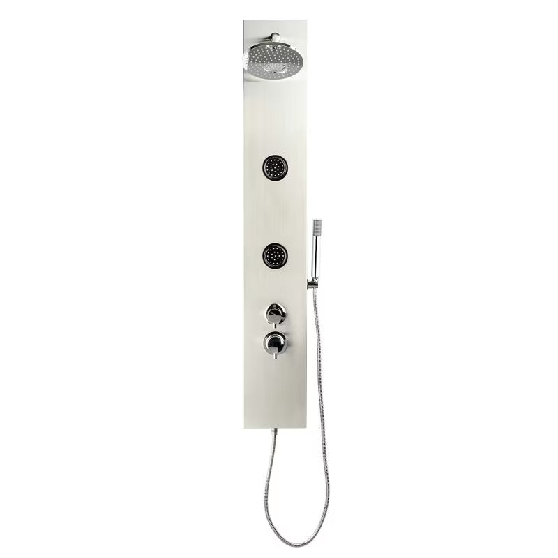 Tuš panel Anima Primeshower s jednoručnom miješalicom, gornjim kišnim tušem, ručnim tušem i masažnim mlaznicama.