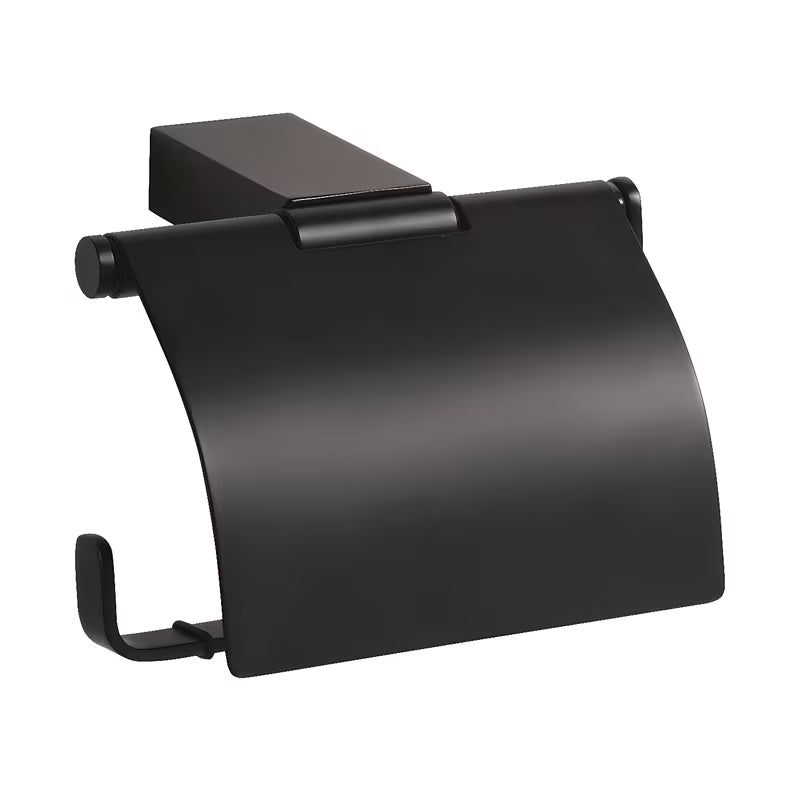 Crni zidni držač toaletnog papira s poklopcem Bemeta Nero od mesinga