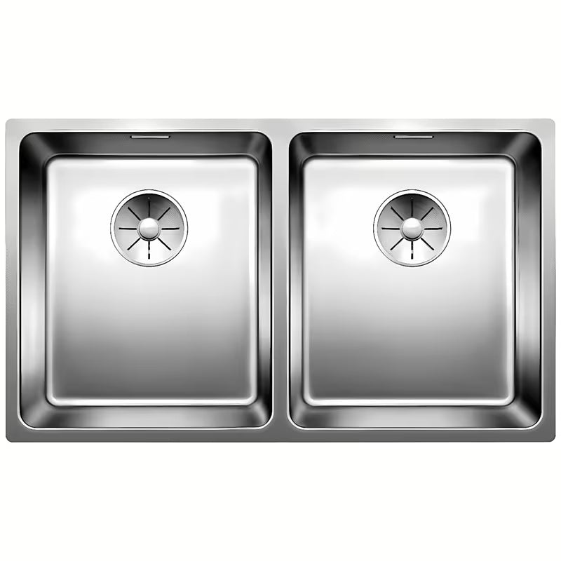 Kuhinjski inox dvostruki sudoper Blanco Andano u svilenom sjaju pro montaža ispod radne ploče.