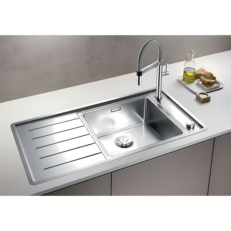 Blanco Andano inox sudoper s ocjednom plohom, svilenkasti sjaj, orijentacija korita desno.