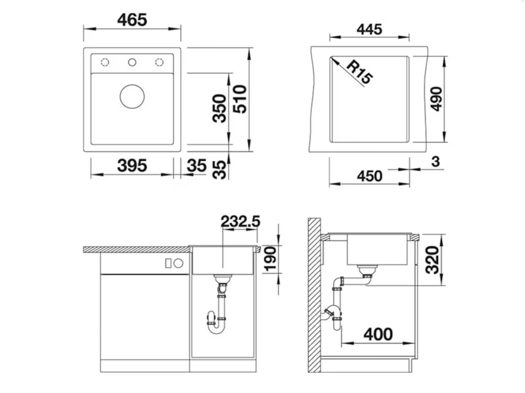 Bijeli kuhinjski jednostruki sudoper Blanco Dalago 45 od materijala Silgranit PuraDur pro, ugradnja odozgo na ploču.
