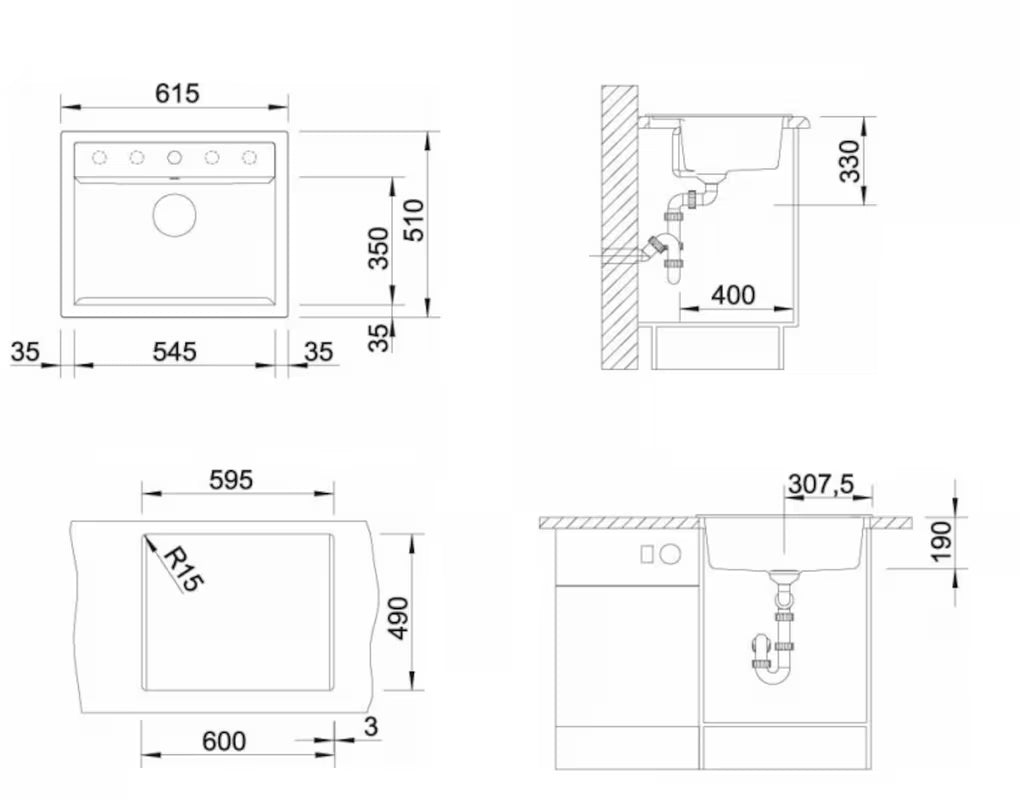 Granitni sudoper Blanco Dalago 6 u boji siva stijena pro za ugradnju odozgo na radnu ploču.