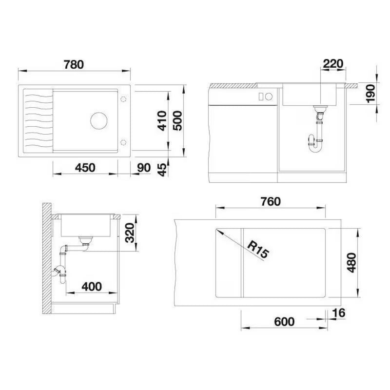 Granitni sudoper Blanco elonxl 6 S ocjednom plohom u boji siva stijena pro za ugradnju odozgo.