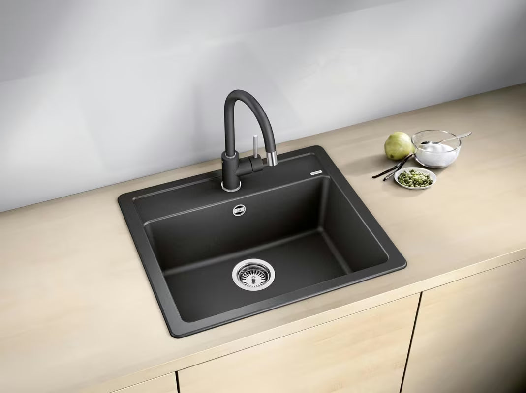 Crni kuhinjski jednostruki sudoper Blanco od Silgranita pro, ugradnja odozgo, 585x500 mm