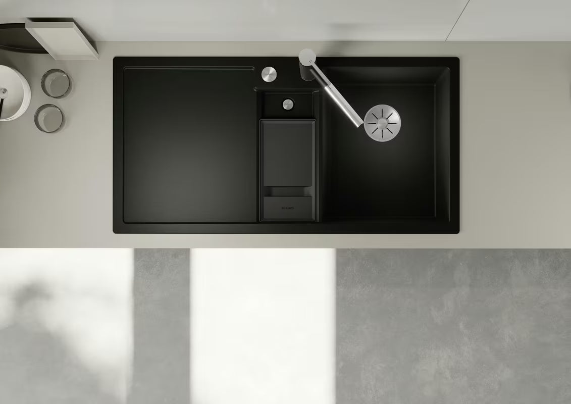 Crni granitni sudoper Blanco 100 x 51 cm s ocjedom, koritom i desnom orijentacijom