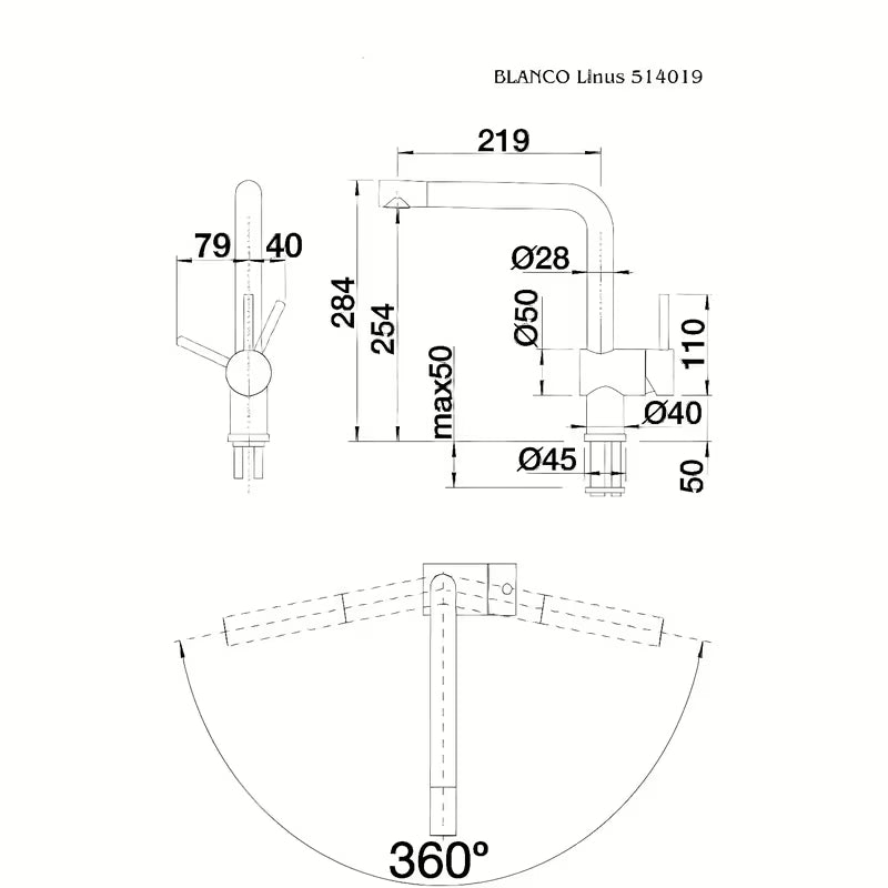 Miješalica za Sudoper Blanco Linus u boji aluminium s površinom Silgranit-look i zakretnim izljevom