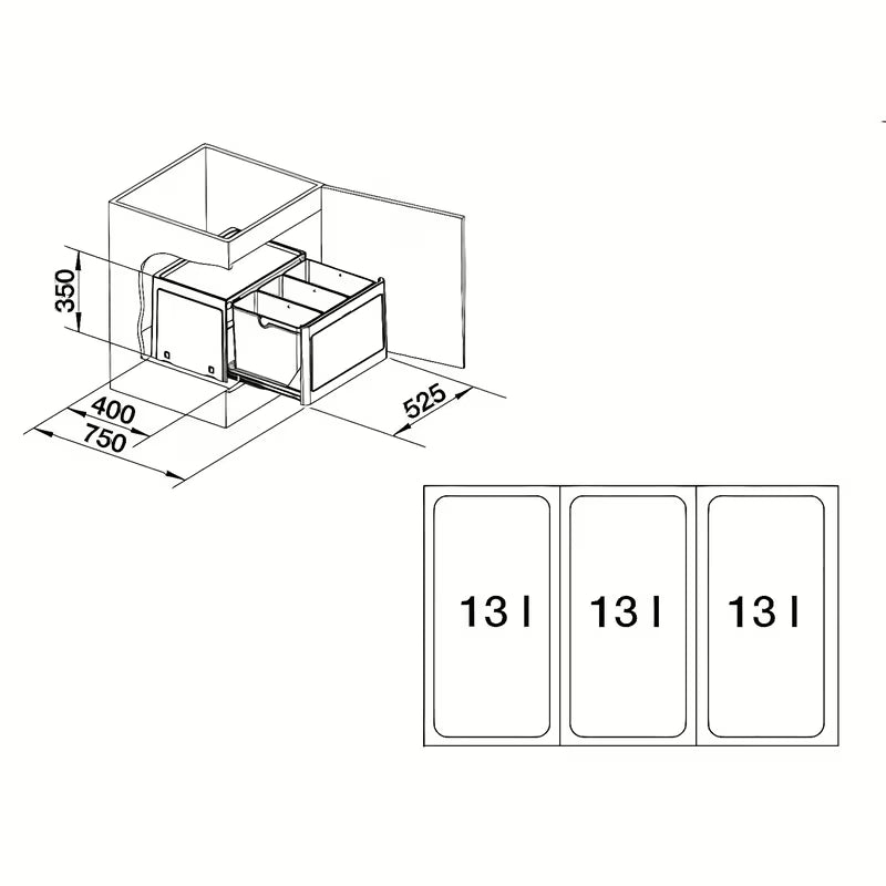 Blanco Sorter sustav kanti za otpad pro za razvrstavanje otpada u donji ormarić