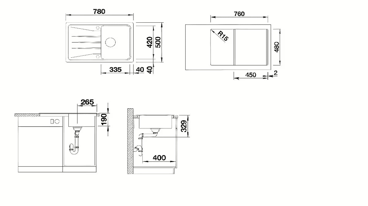 Granitni sudoper Blanco Sona 45 S ocjednom plohom, ugradnja odozgo, boja kava.