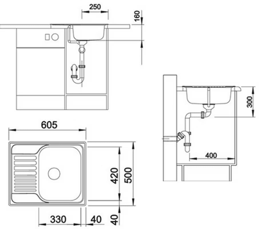 Inox sudoper Blanco Tipo 45 s ocjednom plohom u izvedbi prirodni sjaj pro za ugradnju odozgo.