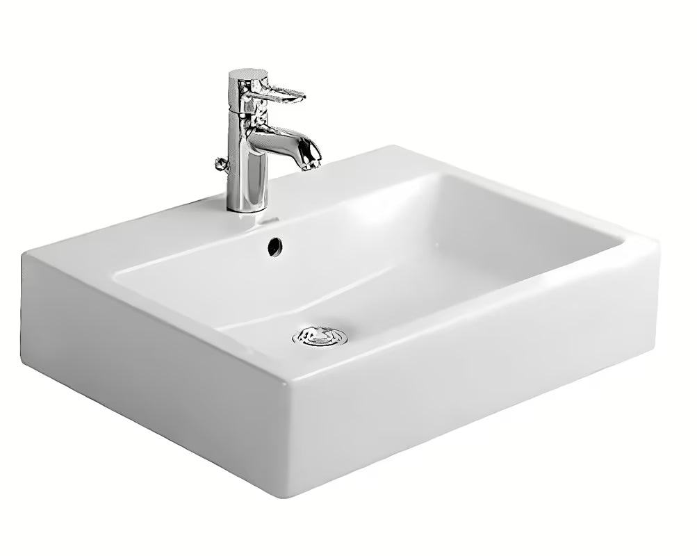 Bijeli sjajni viseće keramički umivaonik Duravit Vero 60x47 cm s preljevom i otvorom za pro slavinu