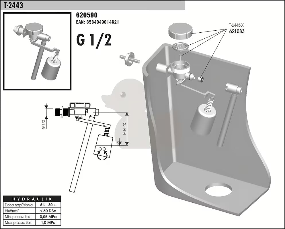 Ventil za Punjenje Falcon pro vodokotlić s bočnim dovodom 1/2".