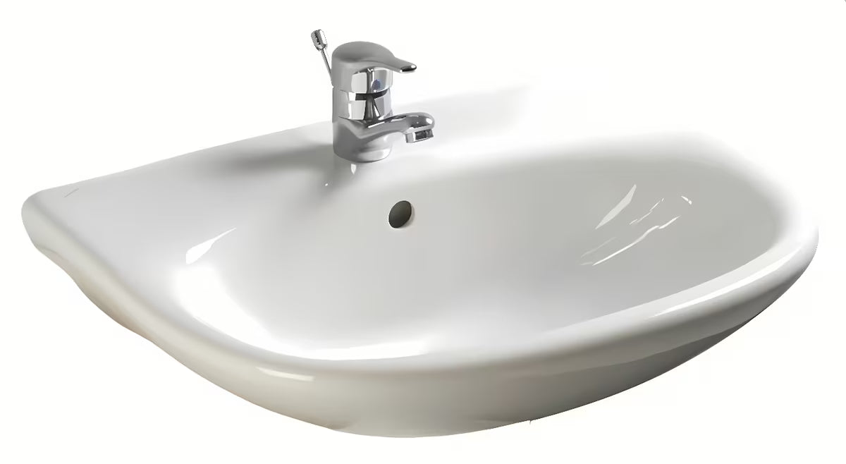 Bijeli viseće keramički umivaonik Fayans Neo 55 x 44 cm s otvorom pro za slavinu u sredini