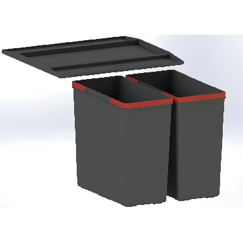 Crni ugradbeni kanta za otpad Franke Sorter s dvije posude pro za razvrstavanje dvije vrste otpada u ladici.