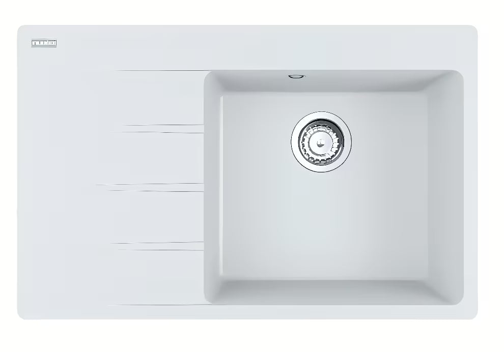 Granitni sudoper Franke s ocjeđivačem lijevo i koritom desno u boji ledeno bijela
