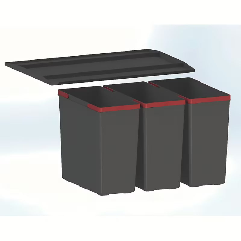 Ugradbeni kanta za otpad Franke sorter s tri crne kante za ladicu s punim izvlačenjem