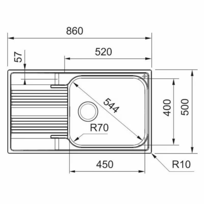 Inox sudoper Franke SRX 611-86 s reverzibilnim ocjeđivačem, pro ugradnja na radnu ploču