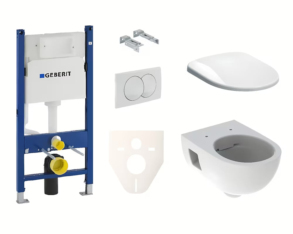 Viseći WC set Geberit Selnova u bijeloj izvedbi s Rimfree školjkom, modulom i sjedalom sa soft Close