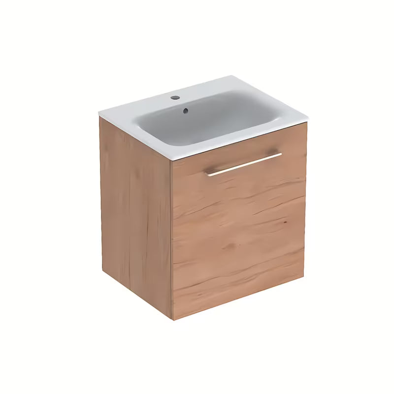 Viseća kupaonski ormarić s keramičkim umivaonikom Geberit Selnova u dekoru svijetli orah hickory