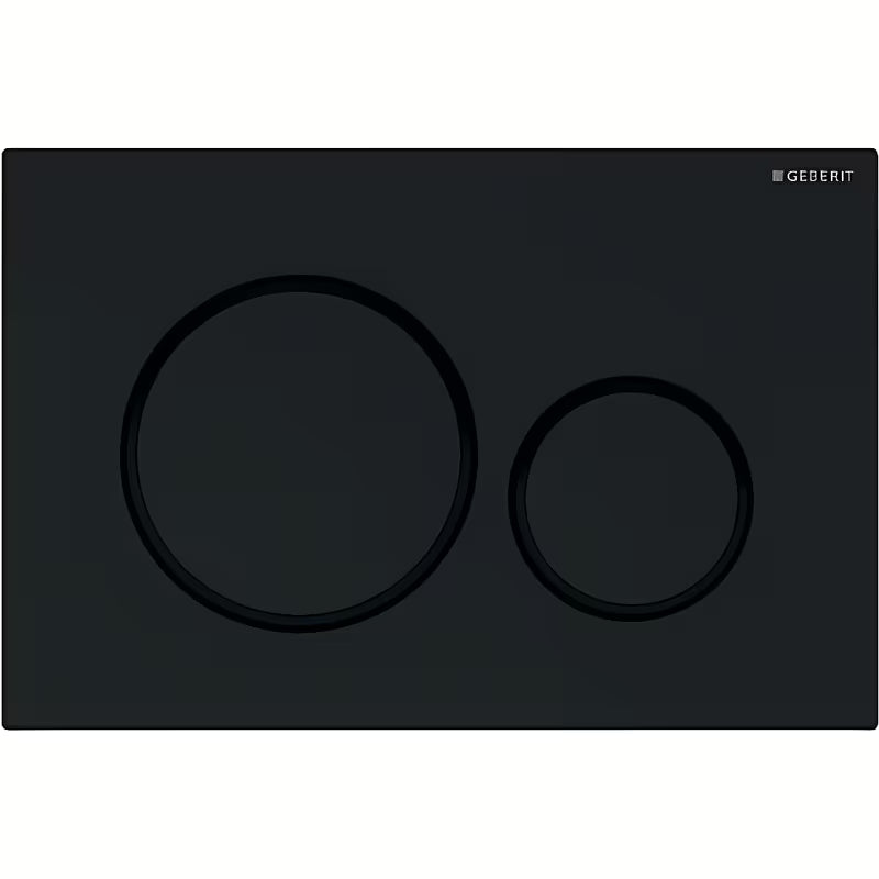 Crna tipka za aktiviranje Geberit Sigma20 od plastike s crnim mat prstenovima oko tipki