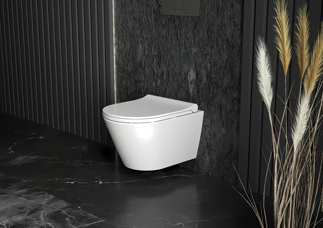 Glacera Ava compact viseća WC školjka bez sustava za ispiranje u bijeloj boji sa skrivenim pričvršćenjem.