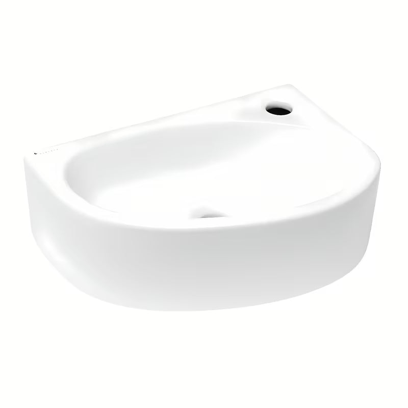 Bijeli kutne desni mali umivaonik Glacera Bigio 42x29,5 cm bez preljeva s otvorom pro za slavinu desno.