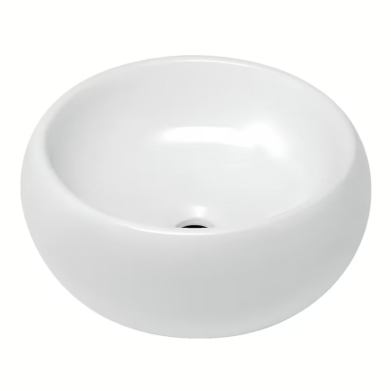 Okrugli bijeli keramički umivaonik na ploču Glacera Vallone bez preljeva