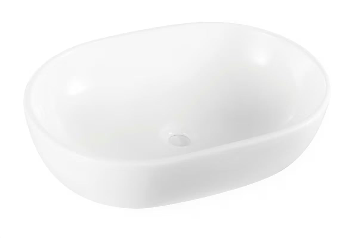 Bijeli keramički umivaonik na ploču Glacera Vallone 59 x 41 cm bez preljeva.