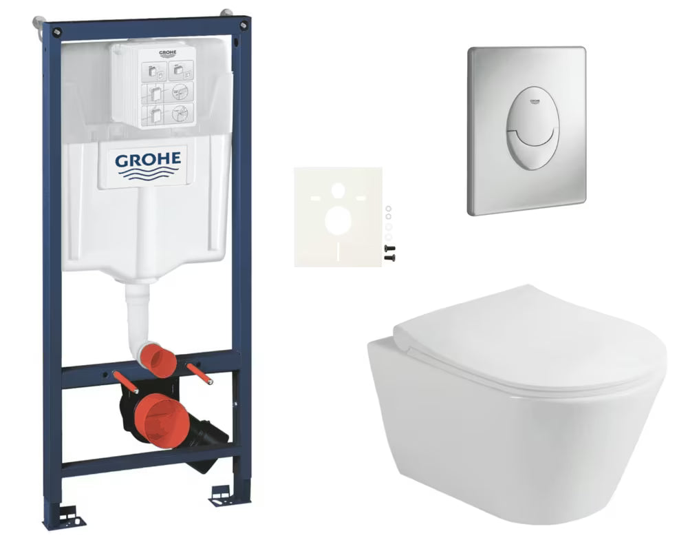 Viseći WC set Glacera Ava s instalacijskim sustavom Grohe Rapid SL, tipkom Skate Air i sjedalom soft Close