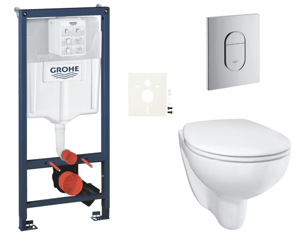Viseći WC set Grohe Bau Ceramic s instalacijskim modulom Rapid SL, tipkom Arena Cosmopolitan i sjedalom soft Close