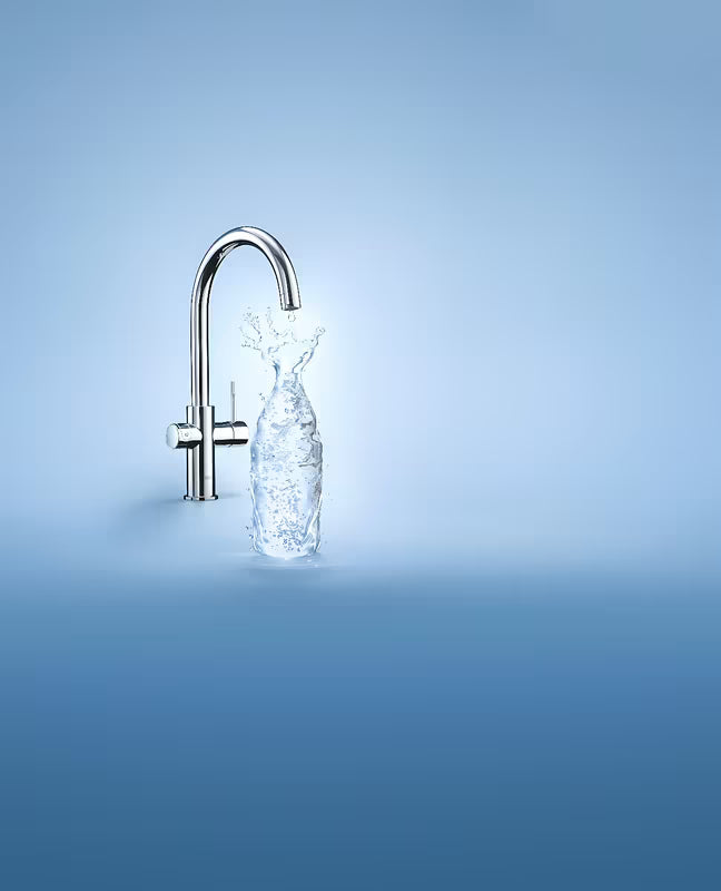 Kromirana miješalica za sudoper Grohe Blue Home Duo s filtrom, s hlađenjem i tipkom pro za gaziranu i negaziranu vodu