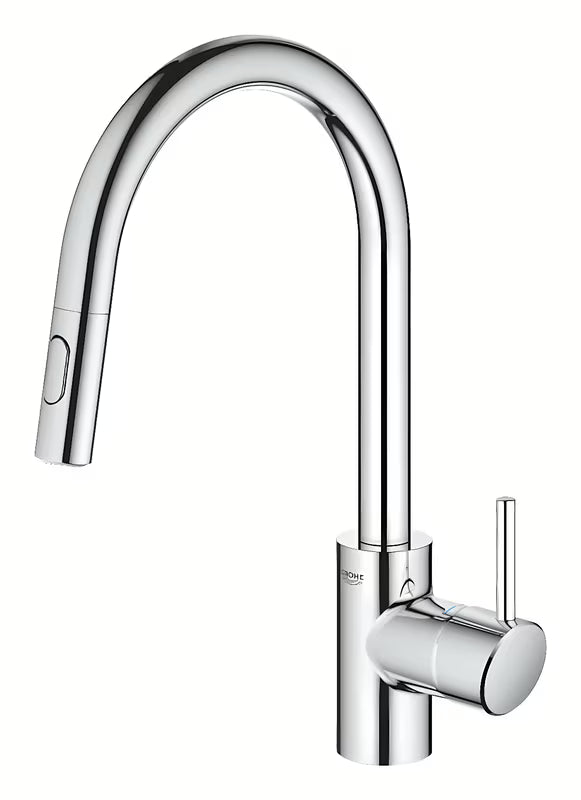 Kromirana miješalica za sudoper Grohe Concetto New s visokim zakretnim izljevom i izvlačnim tušem