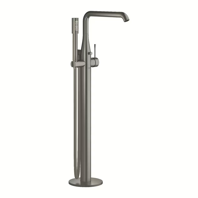 Podna miješalica za kadu Grohe Essence New s ručnim tušem u završnoj obradi brushed hard graphite.