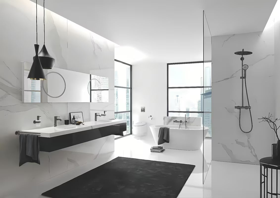 Zidna jednoručna baterija miješalica za tuš Grohe Essence New u izvedbi brushed hard graphite.