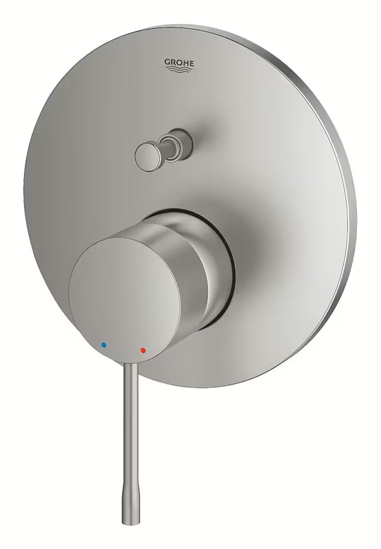 Podžbukna miješalica za tuš Grohe Essence New u izvedbi supersteel s ručicom i 2-smjernim preusmjerivačem.