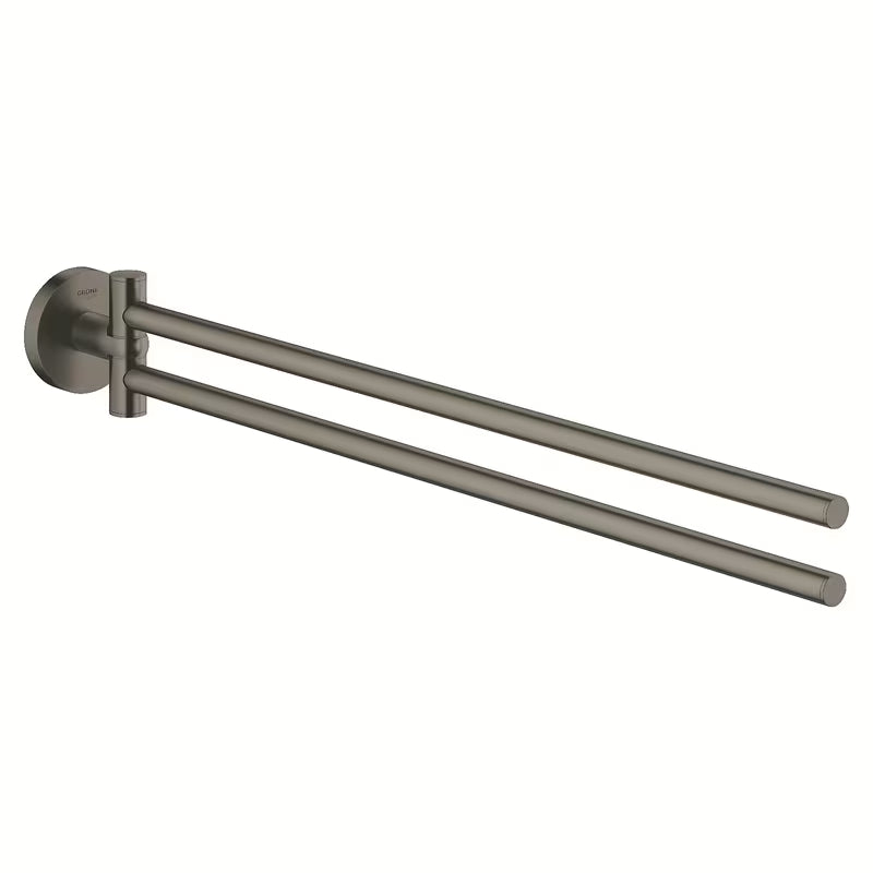 Rotirajući držač ručnika Grohe Essentials u izvedbi Brushed Hard Graphite s dva kraka i skrivenim pričvršćenjem.